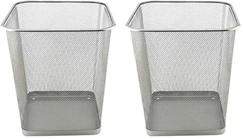 D.RECT Poubelle Bureau 18L - Corbeille Papier en Treillis Métal Maille, Corbeilles pour Bureau, Chambre, Poubelle Metal - Argent (Lot de 2)