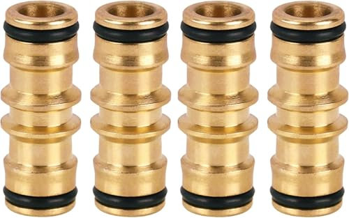 Raheem 4 Stück 1/2 Zoll Messing Gardena Schlauch Kupplungs Satz Doppelstecker Schnellkupplung Verbindungen Zwei Wege Kupplung Kompatibel mit Wasserhahn,Gartenschlauch,Gartenbewässerung, Autowäsche