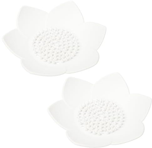2 Pack Floral Shape Bar Soap Holder Lotus Shower Steamer Tray with Draining Non-Slip Silicone Soap Dish for Kitchen Sink Bathroom Counter Shower, White