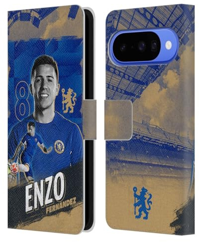 Head Case Designs Offizielle Chelsea Football Club Enzo Fernández 2023/24 Erstes Team Leder-Wallet-Hülle Kompatibel mit Google Pixel 10
