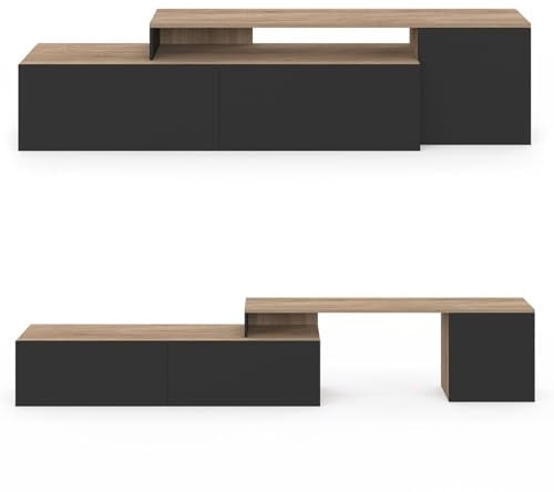 IDMarket - TV-Möbel 180-240 cm modular TV-Eckmöbel Basile drehbar Holz und Schwarz