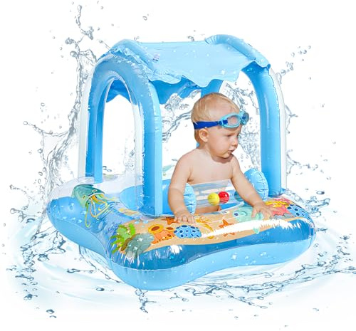 JUQG Salvagente per Bambini con Parasole, Giocattoli Galleggianti da Piscina, Sedile Salvagente Blu, Adatto per Salvagenti per Bambini da 3 a 36 Mesi