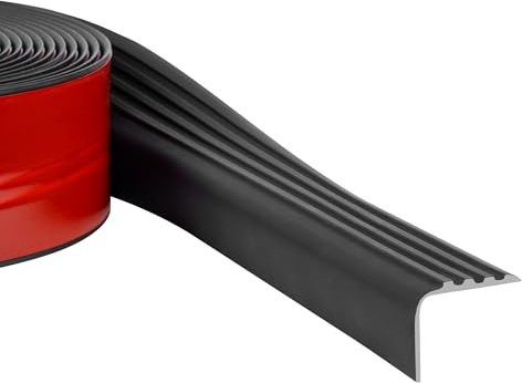 Quest Treppenkantenprofil PVC 40x30 mm selbstklebend - Schwarz, 6 m | Rutschhemmendes Treppennprofil in Rollenform, wasserfest & abriebfest, ohne Bohren, für Holz, Laminat & Fliesen