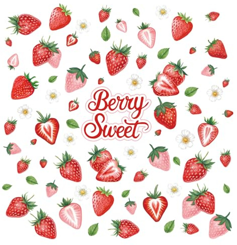 FUFUQUARE Wandtattoo Erdbeeren Blumen Aquarell Wandaufkleber Obst Rot “Berry Sweet” Vinyl Selbstklebend Wandsticker für Kinderzimmer Spielzimmer Schlafzimmer Esszimmer Wanddeko