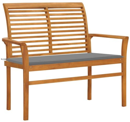 TEKGHUT Teakholz Gartenbank mit Grauer Auflage 112 cm, Massive Gartenbank aus Holz für Außenbereich, Elegante Sitzbank mit Polster für Garten oder Terrasse