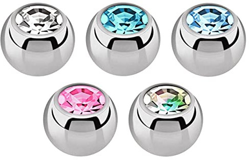 Modern Nature Piercingschmuck Piercing Stein Kugel, Stahl Verschluss Set 1,6 x 5 mm in fünf