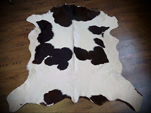 KUHFELL Kalbfell Stierfell Fell Teppich Weiss - schwarz - braun 144x135cm #686