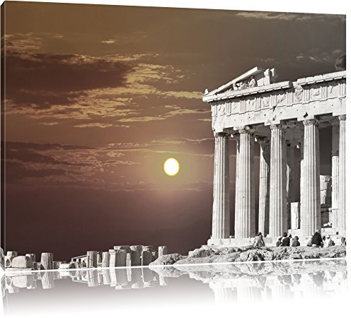 Pixxprint schöner Tempel der Athene B&W, Größe: 120x80cm, Leinwandbild, fertig gespannt, Wandbild, Dekoration, Kunstdruck, kein Poster