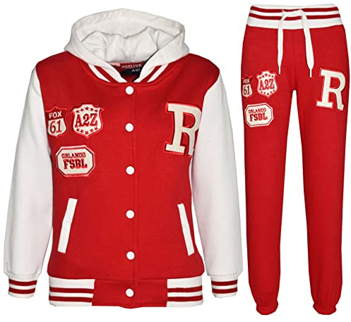 A2Z 4 Kids Unisex Girls Boys Baseball Tracksuit R Fashion FOX Hoodie With Joggers B.B Contrast Jacket Varsity Style Coat Long Sleeves Sweatpants Sports Activewear Set Childrens Age 2-13 Years