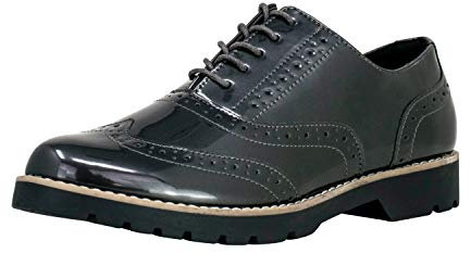Fitters Footwear That Fits Donne Scarpa Stringata Isabelle Finta Pelle Scarpe Eleganti Brogue in Vernice con Laccio (42 EU, Grigio)