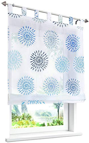 Raffrollo mit Kreis-Motiven Druck Design Rollos Voile Transparent Vorhang (BxH 80x140cm, Blau mit Schlaufen)