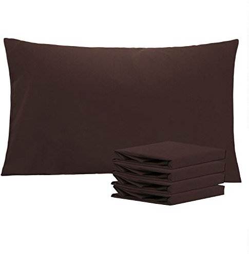 NTBAY 4 Pack Brushed Microfiber Standard Pillowcases, 50x75 cm, Dark Brown | Microfiber Plain Pillow Cases with Envelope Closure, Soft and Cosy, Wrinkle, Fade, Stain Resistant, Machine Washable