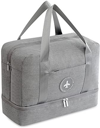 FANDARE Sporttasche Reisetasche Handgepäck Weekender für Damen/Herren mit Schuhfach 24 L Handgepäck für Übernachtung Strandhandtasche Kosmetiktasche für Reisen, Outdoor, Camping Grau