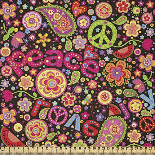 ABAKUHAUS toll Stoff als Meterware, Hippie-Paisley-Blätter, Microfaser Stoff für Dekoratives Basteln, 1M (230x100cm), Schwarz Rosa Rot