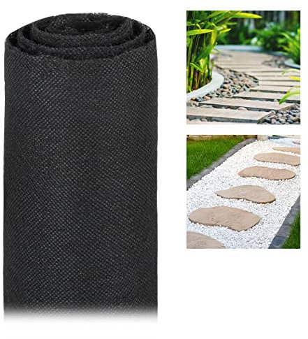 Relaxdays Malla Antihierbas 17 g/m² Permeable y Resistente a los Rayos UV, Polipropileno, Negro, 15 m