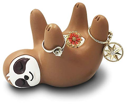 Agantree Art Niedlicher Faultier-Ring-Halter, lustige Faultier-Kunst-Dekoration, Schmuckhalter, Schale/Ständer, Ohrring/Halsketten, Dekoration für Theke, Schreibtisch, Nachttisch, Freundin, Freunde