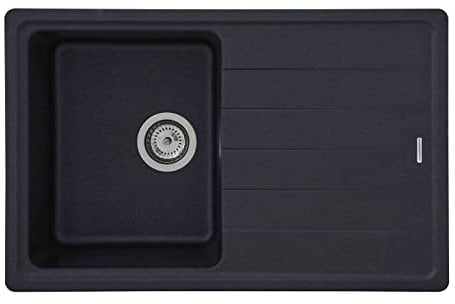 Respekta Columbia évier en granit noir / 1 évier de 78 x 50 cm/Évier pour meubles bas de 45 cm de largeur