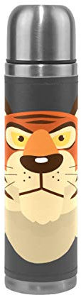 Cute Tiger Head Water Bottle Stainless Steel Insulated Vacuum Flask Leak Proof Leather Packing(500ML 13.7OZ)