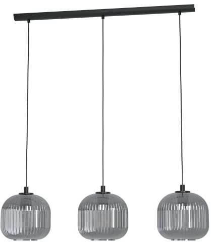 EGLO Hängelampe Mantunalle, 3-flammige Pendelleuchte Esstisch, Hängeleuchte aus Metall in schwarz und bedampftem Glas in schwarz-transparent, Esszimmerlampe hängend, E27 Fassung, 120 cm