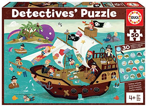 Educa - Piratenschiff, 50 Teile Detektiv Puzzle für Kinder ab 4 Jahren, Suchpuzzle, Wimmelpuzzle (18896)