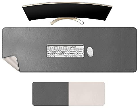 CHIHEIN 135x40cm schreibtischunterlage, Large Mauspad, Büro-Schreibtischmatte, rutschfester PU-Leder-schreibtischmatte,wasserdichter schreibunterlage für Büro und Zuhause[Grau|Weiß]