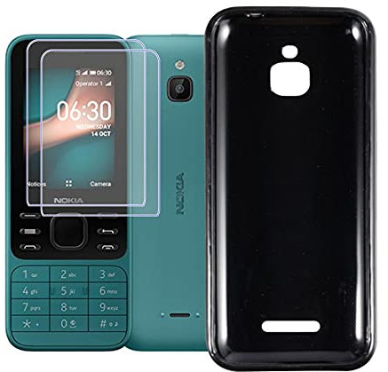 JIENI Hülle für Nokia 6300 4G (2.4) + 2 Stück gehartet Glas Schutzfolie,Weiche Silikon Handyhülle,Schutzhülle Anti-Scratch Handytasche,Schwarz TPU Cover + Gehärtetes Glas - Clear