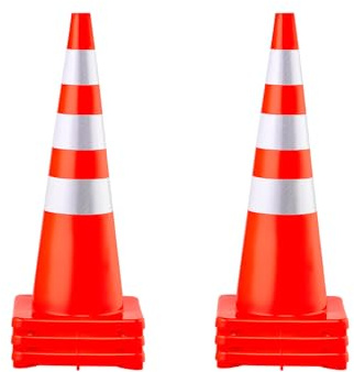 VEVOR Trafikkon 6 stycken 90 cm orange PVC-arbetssockel, säkerhetskone med tung bas och reflekterande halsband för nödparkeringsavgränsning på parkeringsplats