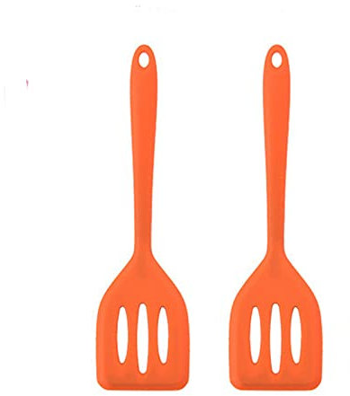 HOIRIX 2Pack Small Silicone Turner High Heat Resistant Slotted Spatula for Fish, Eggs, Pancakes and More (12 IN, Orange)