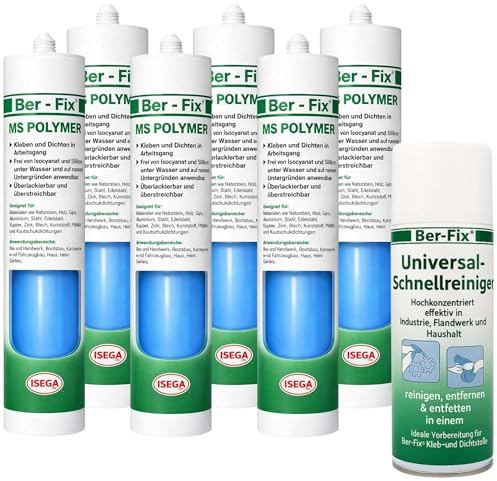 Ber-Fix® MS Polymer Blau 6 x 290 ml + 400 ml Reiniger – Poolfolie und GFK | 400 ml Schnellreiniger zur Vorbereitung geeigneter trockener Flächen; für Skimmer, Einlaufdüsen und Rohrdurchführungen
