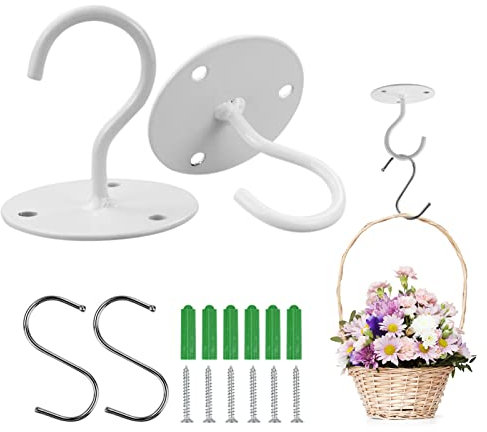 Ganchos de Techo para Colgar Plantas Ganchos de Techo para Montaje en Pared con Tornillos Soporte de Metal para Plantas para Linternas, Macetas, Comedero para Pájaros, Blanco