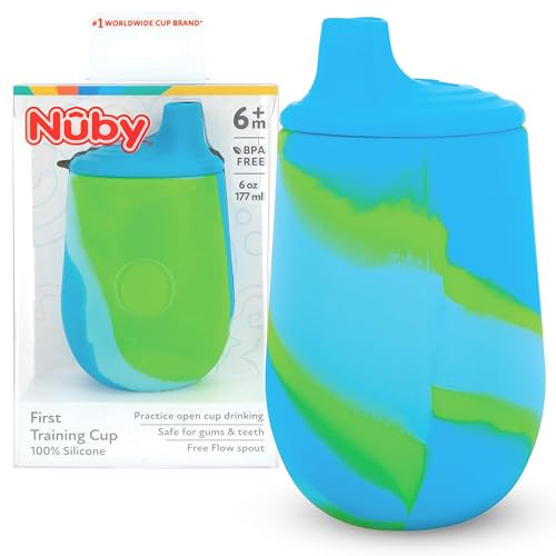 Nuby Silicone Tie-dye First Training Cup with Free Flow Soft Spout - 6oz, 6+ Months, Blue/Green