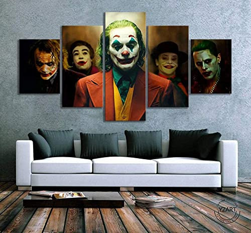 Leinwanddrucke Modulare Wandkunst Wandaufkleber 5 Teiliges Wandbild Druck auf Leinwand Malerei Moderne Abstrakte Poster,Joker 2019 Filmplakat Mit Rahmen (200 x 100 cm)