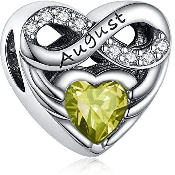 BEEUVIP Damen Unendlichkeit Liebe Herz Geburtsstein August Charm Anhänger für Armband 925 Sterling Silber Geburtsstein Charms Beads passend für Armband