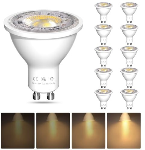GU10 LED Bulb Warm White Dimmable, LED Spot Light Bulbs, 5W 400LM, 50W Halogen Spotlight Equivalent, 38° Beam Angle, AC190-265V GU10 Bulbs, 3000K, Pack of 10