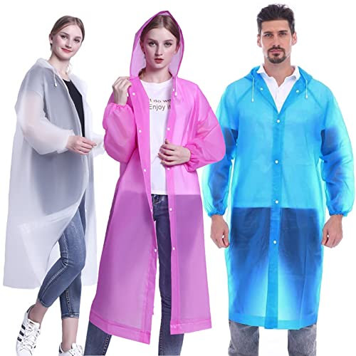 3 Pezzi Eva Riutilizzabili Poncho,Impermeabile per Adulti da Portatile,Poncho Portatile Impermeabile da Pioggia,Pioggia Poncho per Bambini,Poncho Antipioggia,Poncho Impermeabile,per Viaggi,Gite