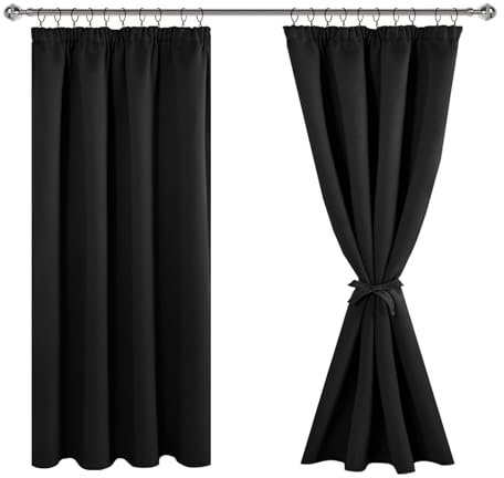 JIUZHEN Gardinen mit kräuselband Verdunklungsvorhänge Gardinen Wohnzimmer Vorhang Blickdicht Vorhänge Schlafzimmer Thermovorhang Schwarz,H145 x B140 cm,2er Set