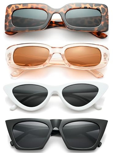 Unning 4 Stück Sonnenbrille Damen Set Lustige Rechteckige Cat Eye Quadratische Sonnenbrillen Pack Vintage Festival Brillen Party für Damen Herren