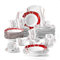 MALACASA Vajillas Completas Modernas Porcelana, 60 Piezas para 12 Personas con 12 Platos llanos, 12 Platos de Postre, 12 Platos hondos, 12 Taza de Café y 12 Platillo, Blanco y Rojo, Serie FELISA