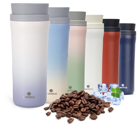 SANTECO Thermobecher Kaffee to go 480ml - Kaffeebecher Thermo aus Edelstahl - Auslaufsicherer Isolierbecher mit 360°-Trinköffnung - Travel Mug für Unterwegs, Kaffee & Tee - 6h Heiß, 8h Kalt