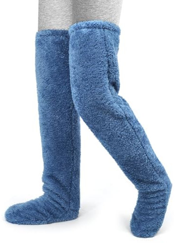beifon Damen Plüsch Overknee Socken, Teddy Legs Socks Fleece Overknee Strümpfe Stulpen Damen Winter Warme Socken Leg Warmers Lange Beinwärmer Flauschig Kniestrümpfe für Schlafen Zuhause(Blau)