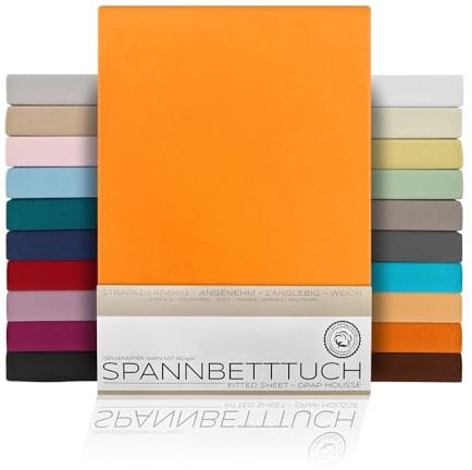 BEAUTEX Spannbetttuch Bettlaken aus Baumwolle, Premium Jersey Stoff 160g/m², Größe und Farbe wählbar (Boxspring - 180x200x45 cm, Orange)