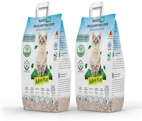 Adve® San Klumpendes Bio-Katzenstreu aus Holz - 100% Natürlich - Klumpstreu pflanzlich - Holzstreu - in der Toilette entsorgbar - 8.6 kg / 20 l (2 x 10 l)