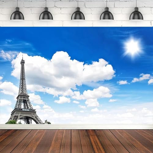 Fotografie Hintergrund Studio Paris Eiffelturm Blauer Himmel Weiße Wolken Fotohintergrund Banner Poster 240cmx180cm