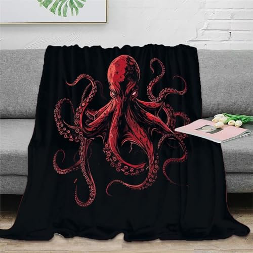 KeAan Oktopus Dark Red Oktopus Decke Kuscheldecke Plüschdecke Printdesign Couchdecke MikrofaserDecke 60x80inch(150x200cm)