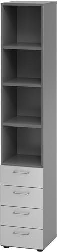 bümö smart Schubladenschrank, Büroschrank in Graphit/Grau mit 4 Schüben & 4 Regalfächern - Bürocontainer aus Holz, Container mit Metallgriffen & Soft-Stop Schubladen