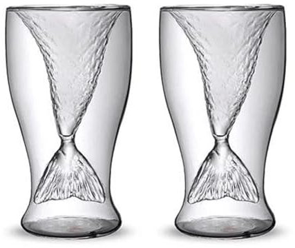 Liuyoyo Bicchieri Isolanti a Doppia Parete, 2 Pezzi di Vetro a Sirena Trasparente Doppio Bicchiere da Vino Bar Shaker Bicchiere da Cocktail Bicchieri da Vino Trasparenti per Matrimonio
