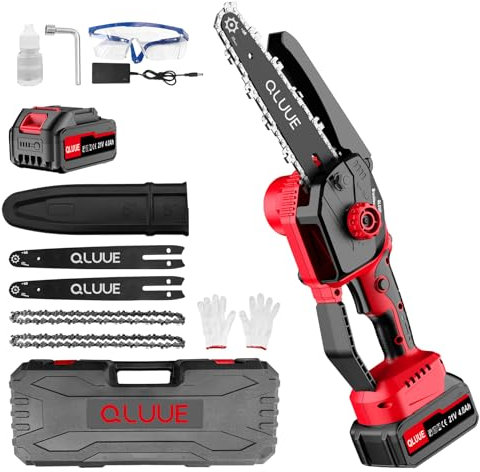 Mini Motosega a Batteria,Mini Motosega QLUUE da 8 Pollici,con Motore da 1150W,Blocco di Sicurezza e Molteplici Accessori, Motosega Portatile Ideale per Giardinaggio, Taglio di Rami,Taglio del Legno