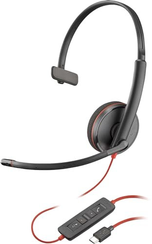 Poly Blackwire 3210 - Blackwire 3200 Series - Auriculares - On-Ear - con Cable - Cancelación Activa de Ruido - USB-C - Negro - Certificado para Skype para Empresas