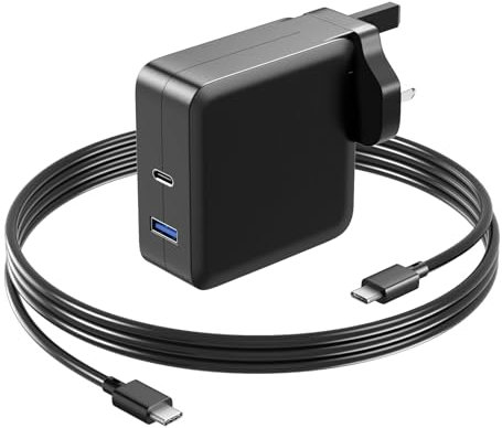 Basicvolt 90W Laptop Charger USB C for Dell XPS 13 12 9350 9360 9365 9370 9380 9250, Latitude 3400 3500 5289 5300-2in1 7400-2in1 Power Supply Adapter with 5V 2A USB Port, 100W Max