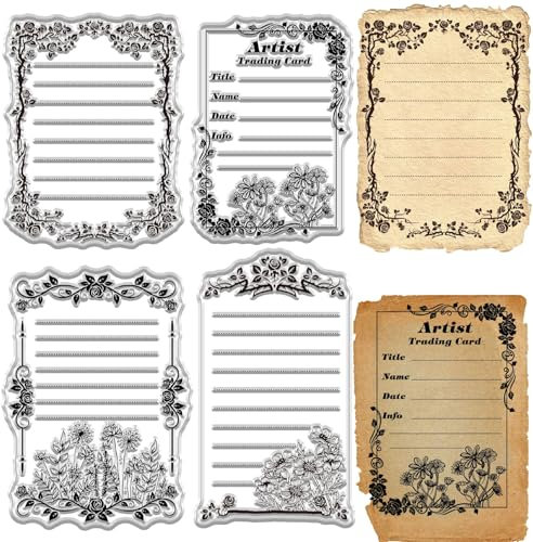 craspire ATC Frame Transparente Stempel Mit Blumen Und Blätter Stempel Floraler Hintergrund Vintage Wiederverwendbar Transparentes Silikon Dekorative Siegel Für Die Gestaltung von Valentinstagskarten